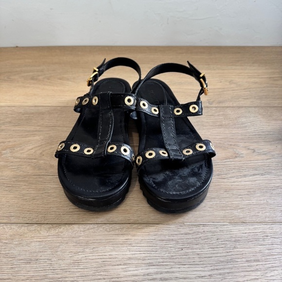 Schutz Black Leather Strappy Grommets Sandals Size 8 - Picture 3 of 7